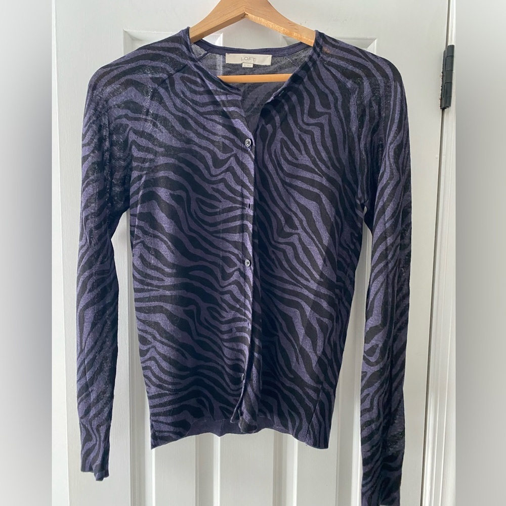 Loft Purple & Black Zebra Cardigan Sweater Size S